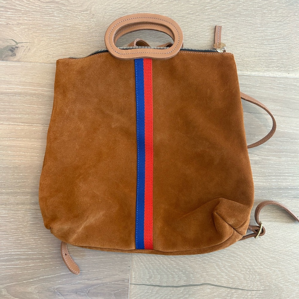 Clare V Brown Marcelle Suede stripe top handle backpack